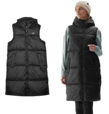 Długa kamizelka puchowa pikowana 4F F143 z kapturem czarna
