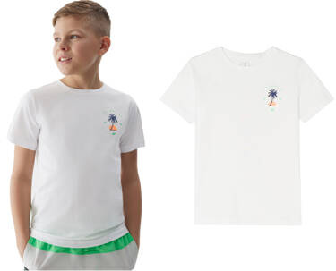 T-shirt bawełniany 4F z nadrukiem M1130 koszulka na lato biała