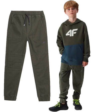 Spodnie chłopięce 4F M412 joggery z bawełny khaki
