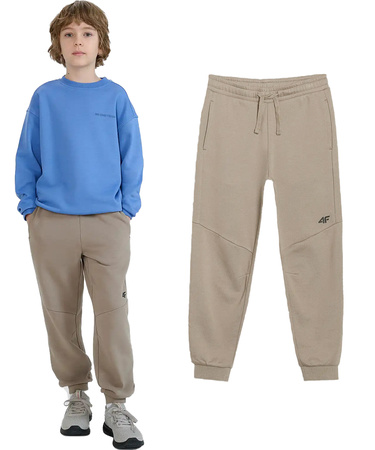 Spodnie dresowe chłopięce 4F M1103 z bawełny beżowe