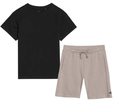 Zestaw sportowy 2pak 4F czarna koszulka beżowe spodenki