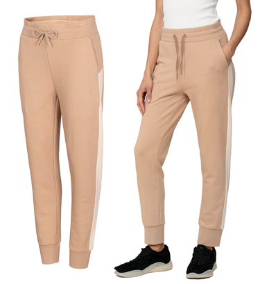 Spodnie damskie dresowe 4F joggery SPDD010 beż lampas