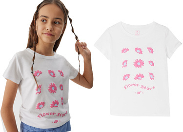 Koszulka dziewczęca 4F F1150 bawełniana na lato biała