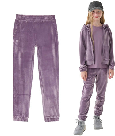 Spodnie dziewczęce dresowe 4F F753 z weluru fiolet