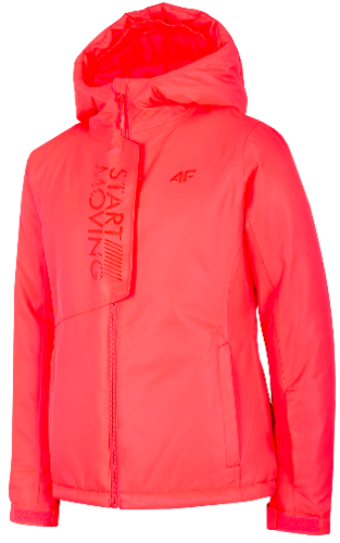 Kurtka narciarska dziewczęca 4F zimowa różowy neon