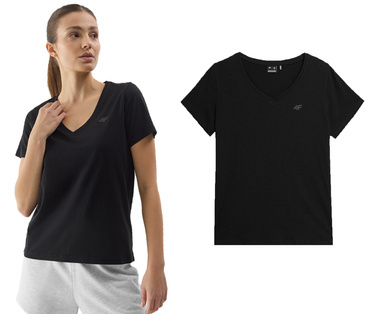 Koszulka damska bawełniana 4F F1162 w serek czarna