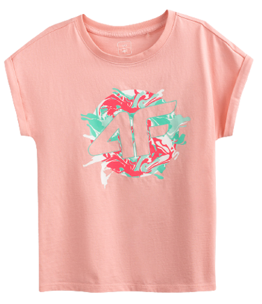 T-shirt dziewczęcy 4F JTSD012A róż bawełna
