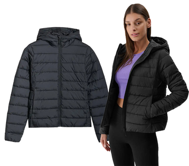 Kurtka puchowa damska 4F z kapturem lekka F534 20S czarna