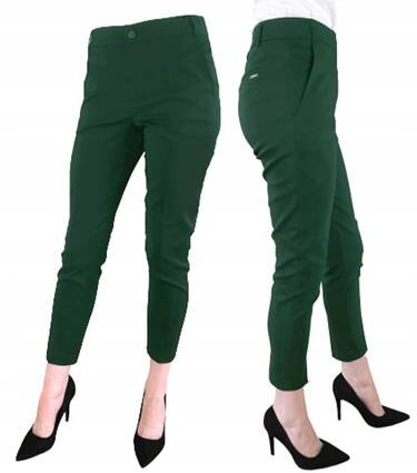 Spodnie damskie Sigma 7/8 cygaretki eleganckie butelkowa zieleń