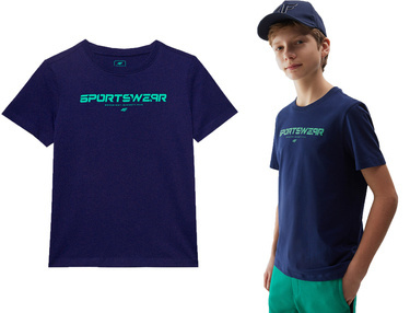 Koszulka chłopięca 4F M1114 T-shirt na lato z bawełny granat