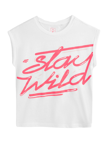 T-shirt dziecięcy 4F JTSD009 biały bawełniany