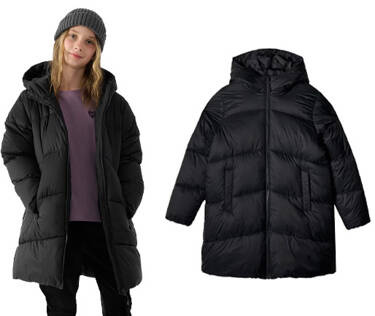 Płaszcz dziewczęcy puchowy 4F F455 kurtka przed kolano