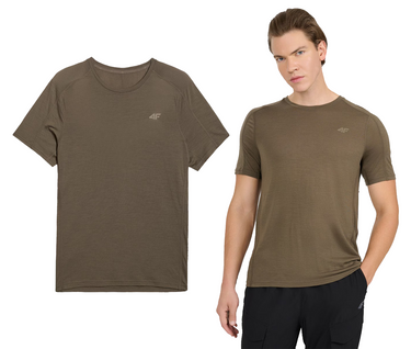 Koszulka sportowa 4F z WEŁNĄ MERINO w góry hipoalergiczna M1526 kahki