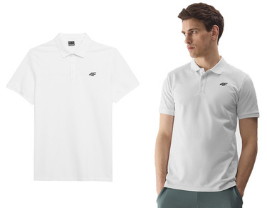Koszulka Polo 4F M130 T-shirt z kołnierzykiem biały