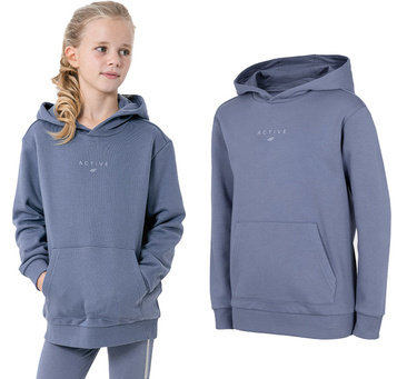 Bluza ocieplana 4F JBLD003 z kapturem niebieska