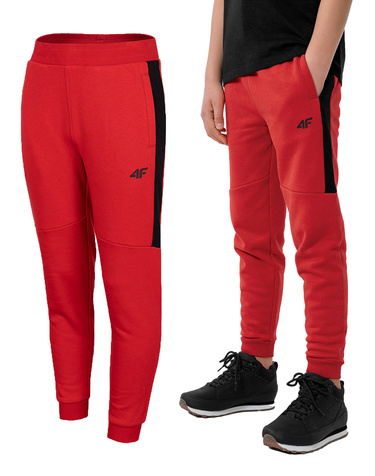 Spodnie dresowe joggery 4F ocieplane JSPMD003 czerwone