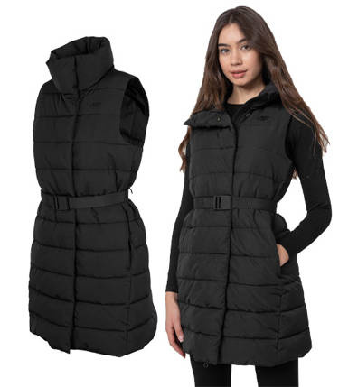 Kamizelka puchowa damska długa 4F bezrękawnik 4F KUDP013 czarny