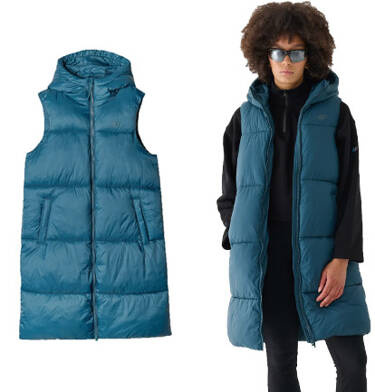 Długa kamizelka puchowa pikowana 4F F143 z kapturem zieleń