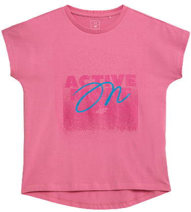 T-shirt dziewczęcy 4F JTSD006A bawełniany róż