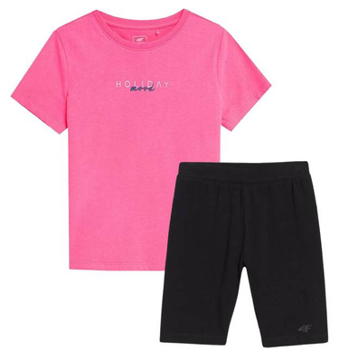 Zestaw sportowy 4F różowa koszulka i czarne kolarki