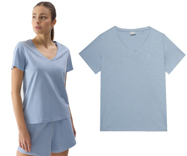 Koszulka damska bawełniana 4F F1162 w serek niebieska