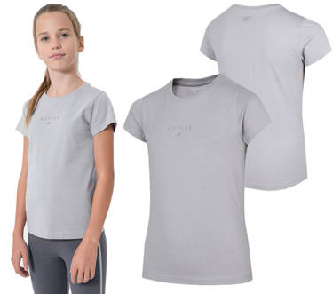 T-shirt dziewczęcy 4F JTSD002 bawełna szary