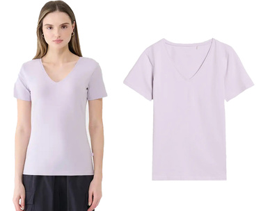 Koszulka damska bawełniana 4F F1990 w serek jasny fiolet