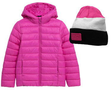 Zestaw kurtka puchowa z kapturem i czapka 4F