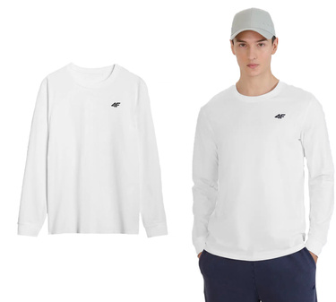Longsleeve męski 4F M432 gładka bluzka z bawełny biała