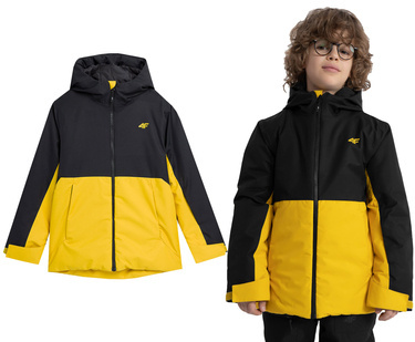 Kurtka narciarska chłopięca 4F M299 Sportowa z kapturem żółta