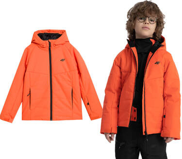 Kurtka narciarska chłopięca 4F M298 zimowa z kapturem pomarańczowa