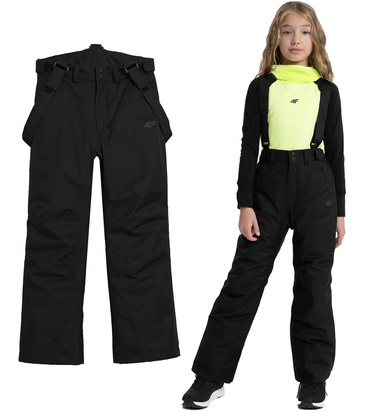 Spodnie narciarskie 4F F353 dziewczęce z szelkami czarne