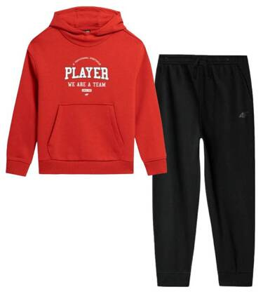 Dres sportowy 4F set, czerwona bluza, czarne spodnie