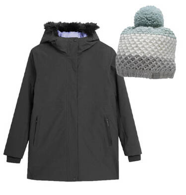 Zestaw dziewczęcy na zimę 4F kurtka z kapturem i czapka