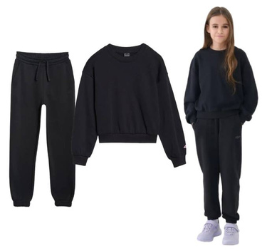 Dres dziewczęcy 4F komplet czarny bluza spodnie