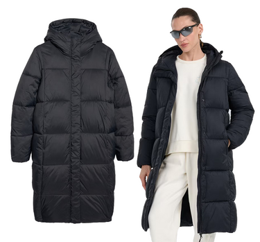 Płaszcz damski puchowy 4F długa kurtka z kapturem F586 20S czarny