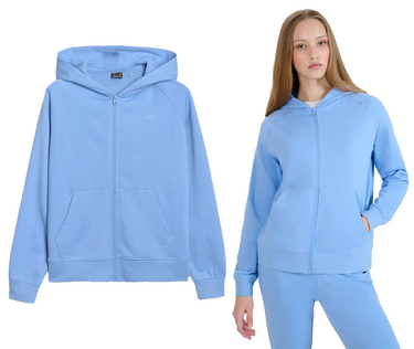 Bluza dresowa damska 4F F1763 z zamkiem z kapturem niebieska
