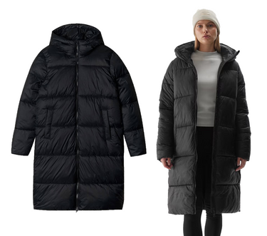 Płaszcz damski puchowy 4F długa kurtka pikowana F475 20S czarny