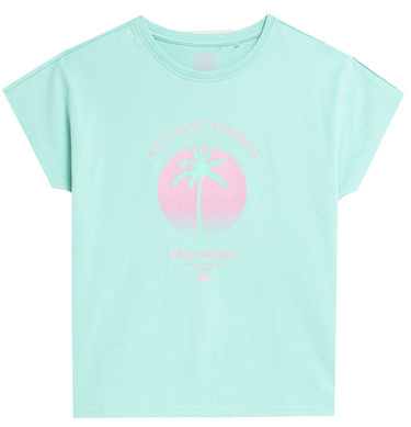 Koszulka bawełniana 4F F397 z nadrukiem mięta