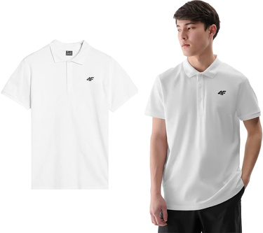 Koszulka męska z kołnierzykiem POLO 4F M366 bawełniana biała