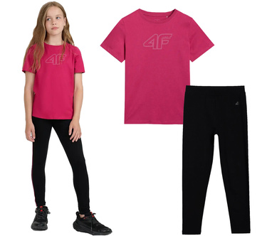 Zestaw dziewczęcy 4F koszulka i legginsy z bawełny