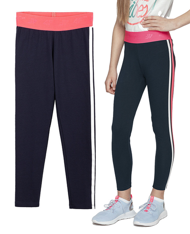 Legginsy dziewczęce 4F JLEG004 bawełniane z lampasem