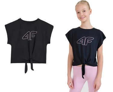 Crop top sportowy 4F F1184 koszulka wiązana z logo czarna