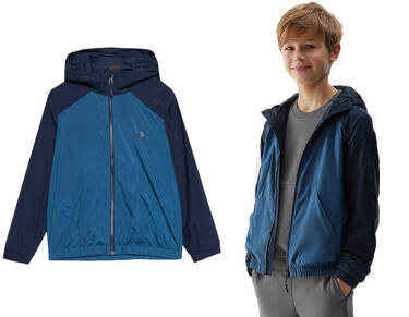 Kurtka chłopięca cienka 4F M131 wiatrówka z kapturem granat