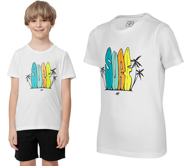 T-shirt chłopięcy 4F JTSM009 bawełna biały