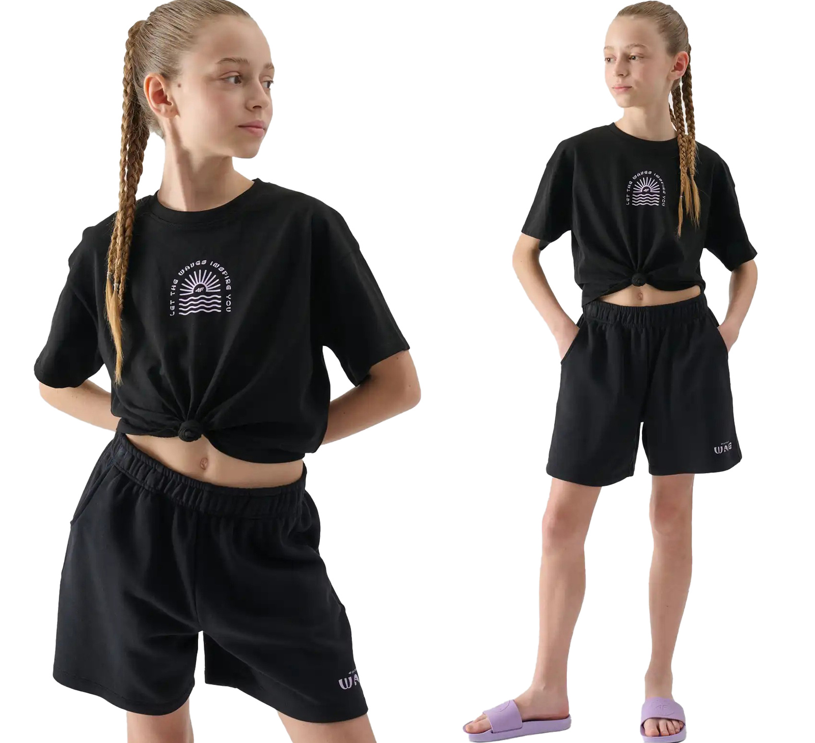 Koszulka dziewczęca 4F F1872 crop top wiązany czarny | Sklep Hona