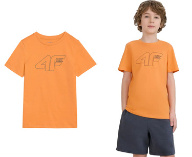 Koszulka bawełniana 4F M2185 T-shirt z dużym logo pomarańczowy