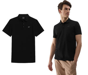Koszulka Polo 4F M130 T-shirt męski z kołnierzykiem czarny