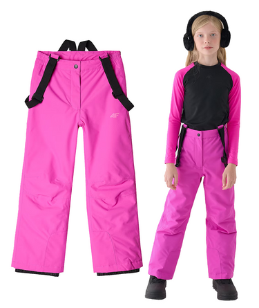 Spodnie narciarskie dla dzieci 4F F659 54S z szelkami różowe