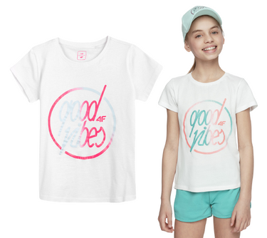 T-shirt dziecięcy 4F JTSD010 koszulka bawełniana biała